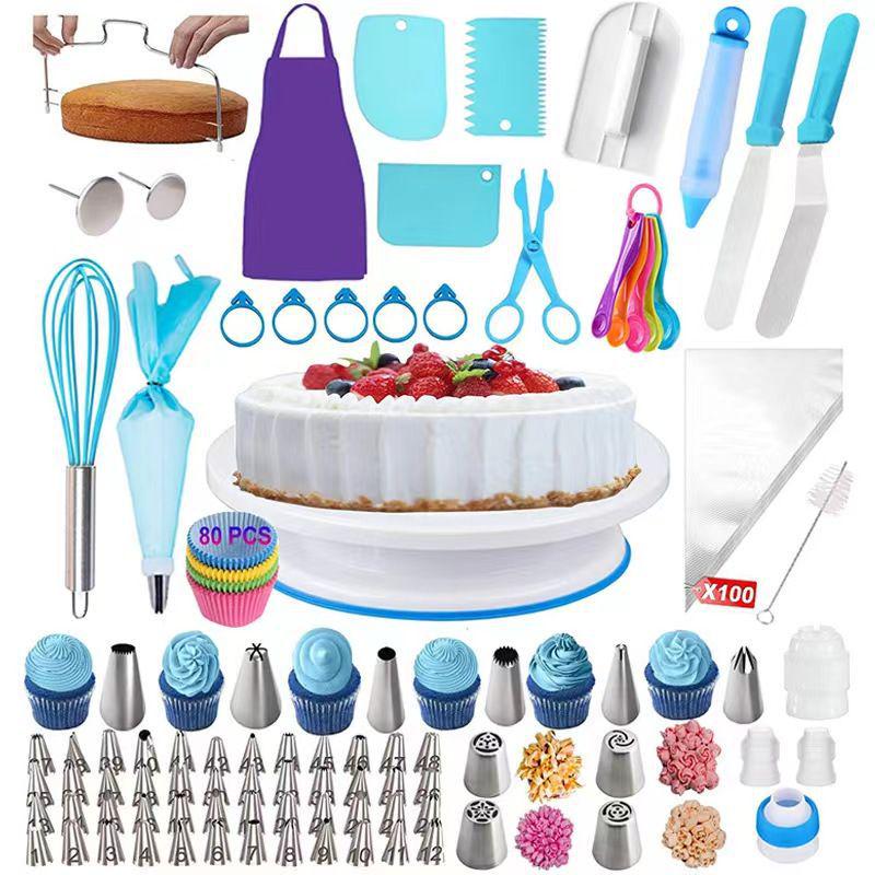 320-Piece Cake Decorating Kit: Turntable, Nozzles, Piping Bags, Scrapers, Spatulas, Muffin Cups