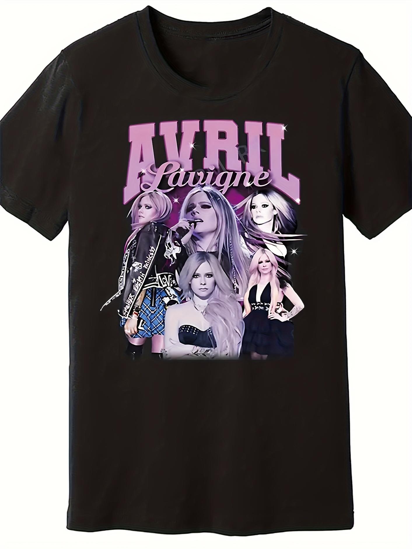 

Womens Avril Lavigne Graphic TShirt Black Pink Lettering Iconic Rock Poses Print Casual Round Neck Tee for Rock Culture Fans 4XL