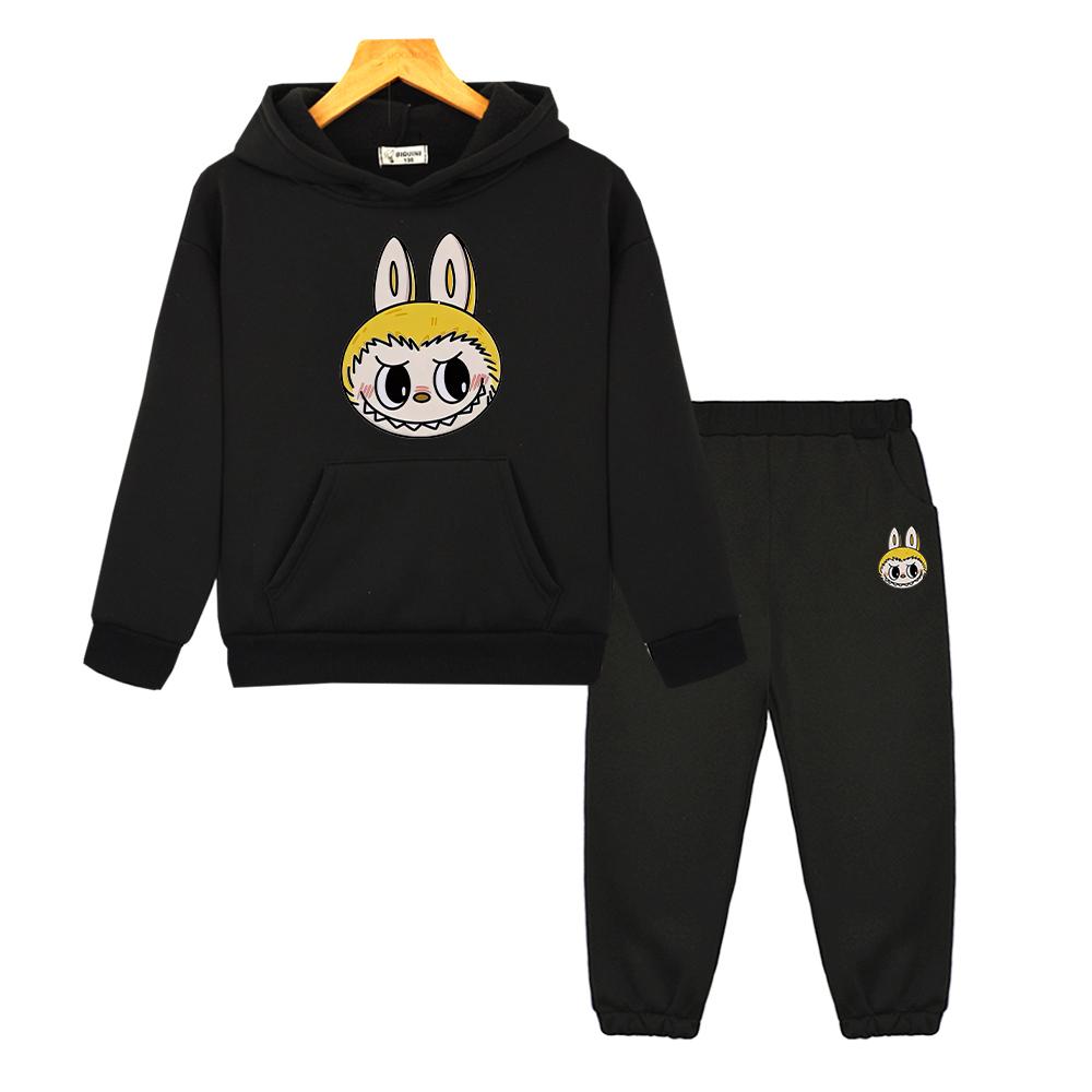 labubu Kawaii Anime hoodie Fleece sweatshirt boys girls Hooded Sets Cartoon Jacket 2pcs pullover+pants  kids boutique clothes