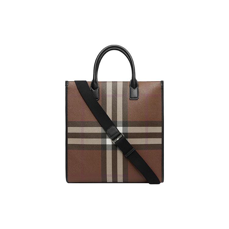 Burberry Exaggerated Check Slim Vertical Denny Tote Dark Birch Brown/Black Men Tote_bags 80644451