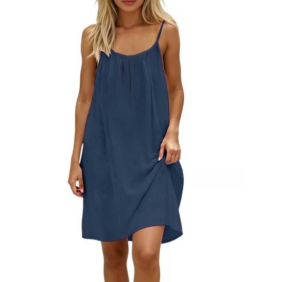 Women's Backless Cami Dress Solid Sleeveless Mini Dress Above Knee A-Line Skirt Soft Breathable Fabric Summer Beach Casual Travel Dress