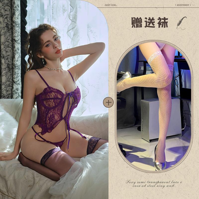 Sex underwear, sexy lace, pure desire perspective one-piece suit, hollow suspender, waist uniform