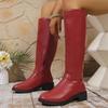 Fashion Round Toe Knight Boots 2025 Autumn Thick Heeled Long Knee High Boots for Women Soft Leather Side Zip Casual Botas Women's Shoes