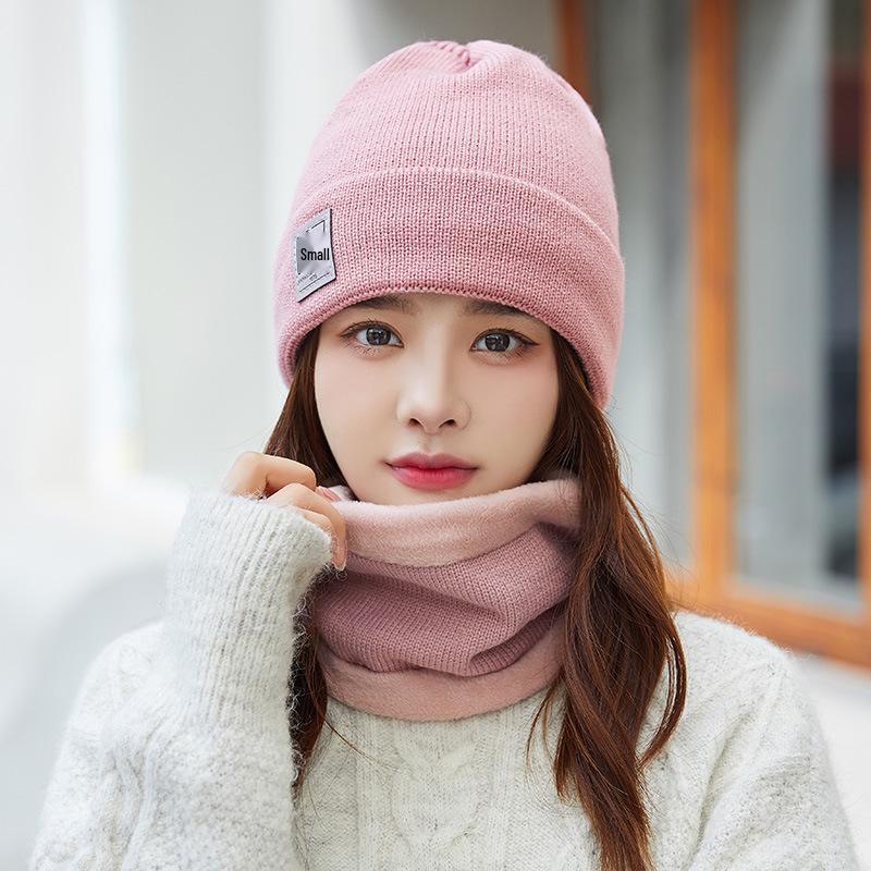 Women's Winter Fleece-Lined Korean Woolen Hat Set: Warm Knitted Beanie for Men and Women