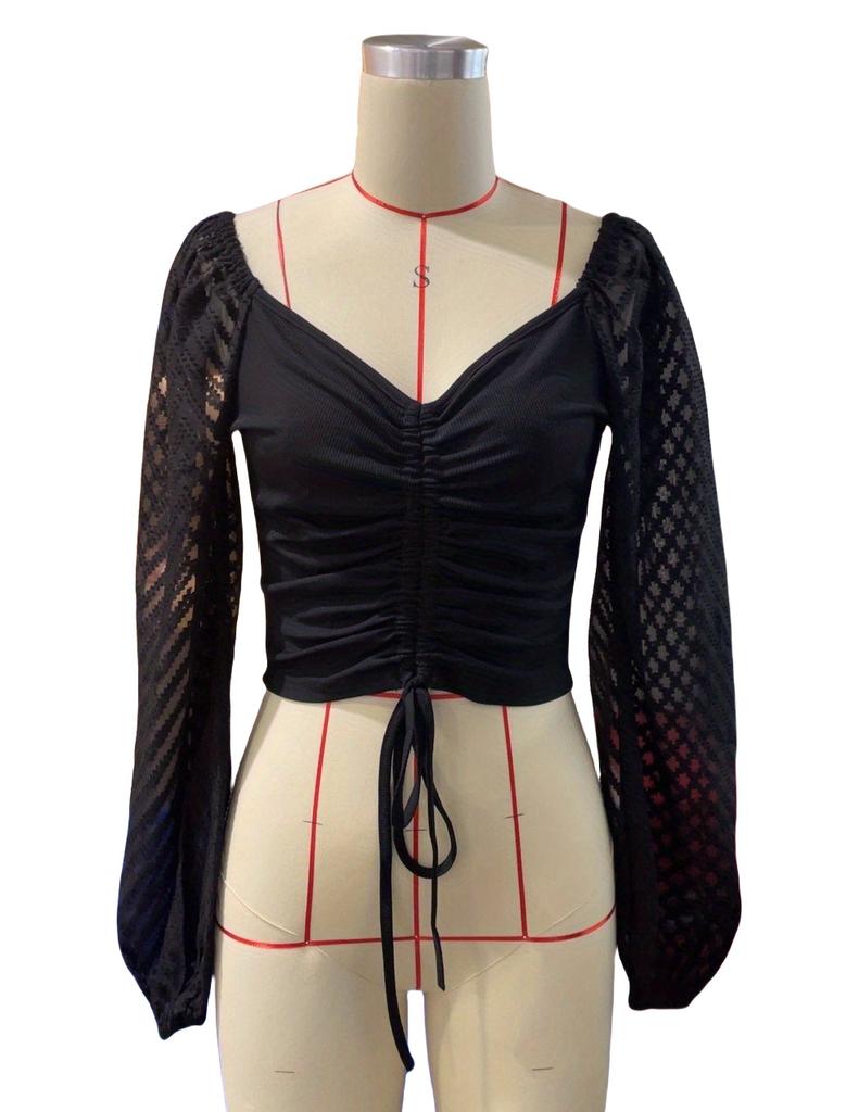 New Xun Sweetheart Neck Chest Strap Lantern Sleeve Exposed Umbilical Top