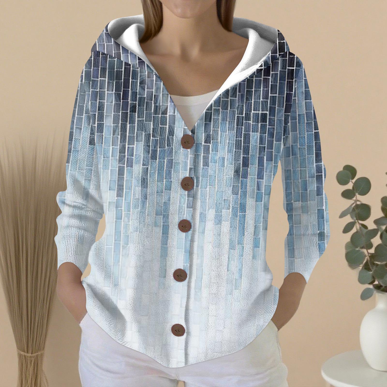 

Женский модный повседневный свитер на пуговицах с принтом, кардиган, куртка с капюшоном S