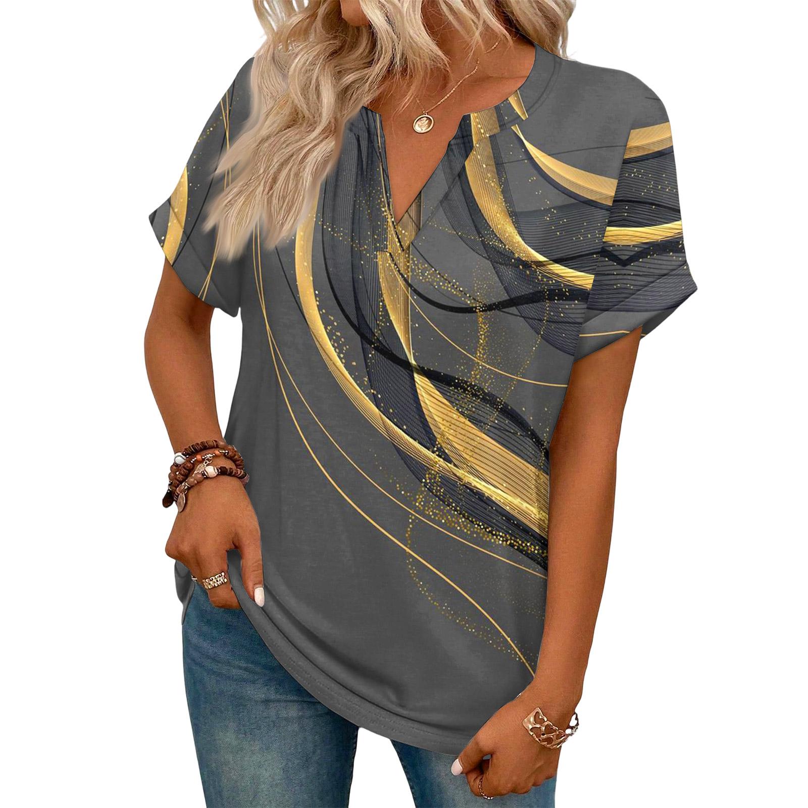 

Fashionable Women s Casual V-neck Short-sleeved Retro Plaid T-shirt XL жовтий