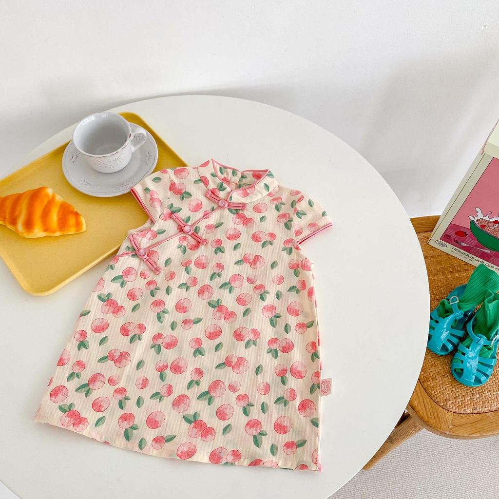 Sommer Mädchen Schwesternoutfits: Baby Strampler & Fruchtsalat Cheongsam Set