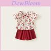 Girl Summer Cotton Twopiece Outfit With Floral Print And Bow Detail For Kids Age 8 Plus