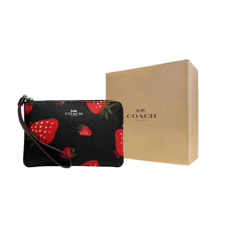 New COACH Corner Zip Leather Wallets Clutches Small Size Women's Black CH535-SVA47