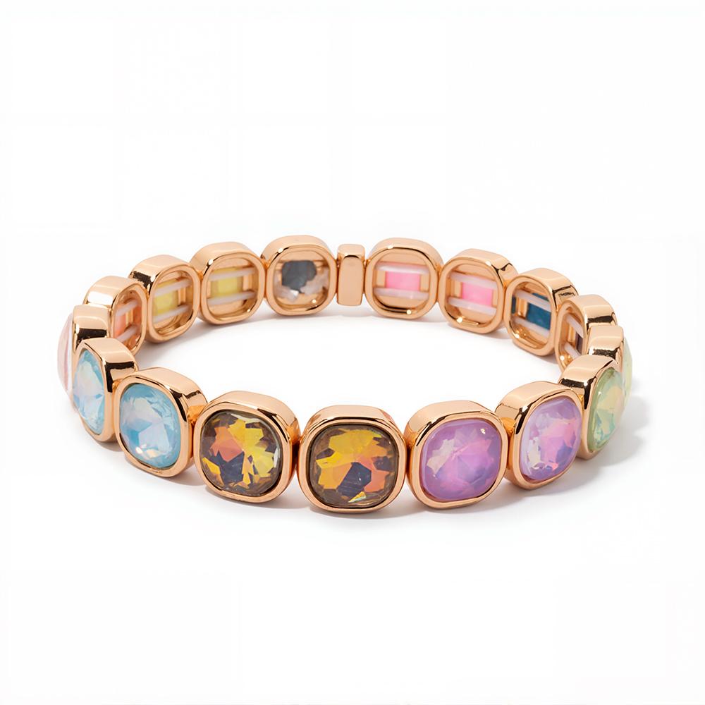 New Design Colorful 12mm Rhinestone Women Bracelet Enamel Gold Color Beads Boho Elastic Bangle