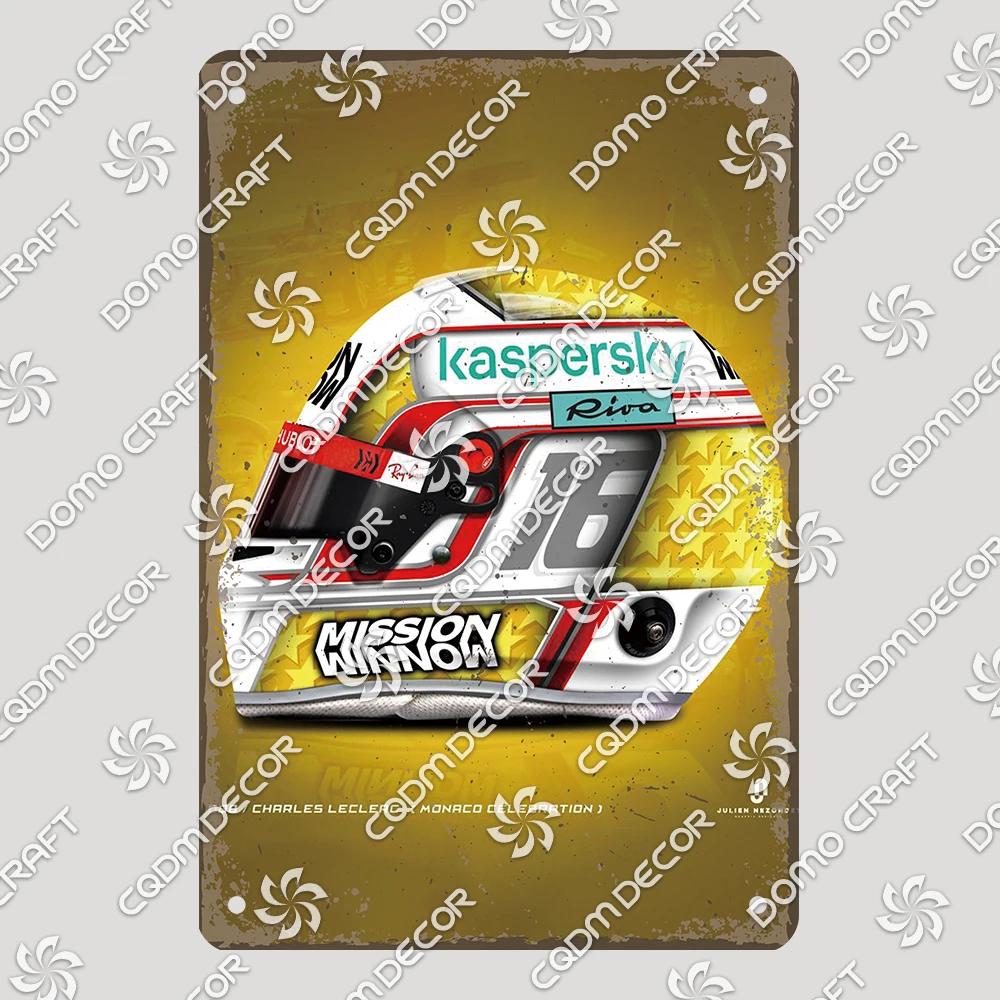 Vintage F Racer Helmet Metal Tin Sign Wall Art Decor  Sport Car Helmets Poster Plaque for Garage Racing Club Bar Pub Home