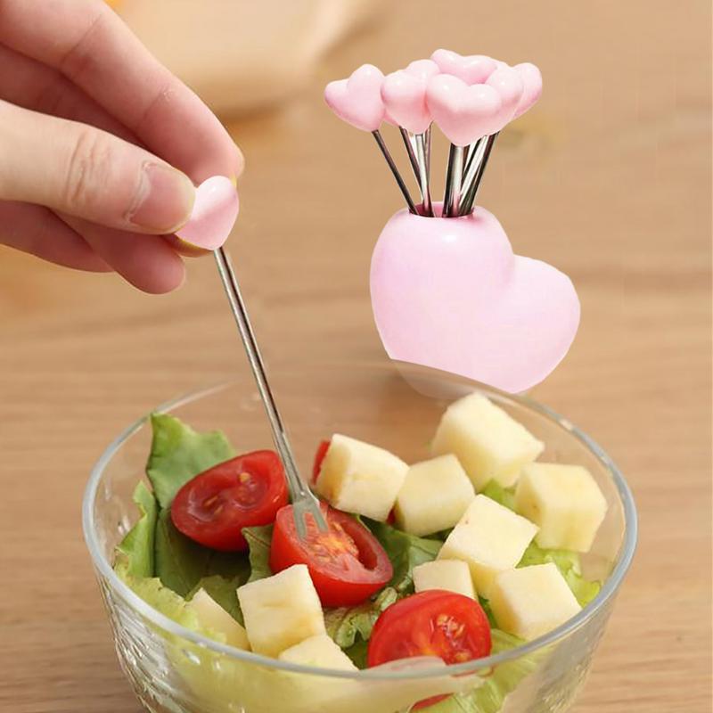 Tiny Forks For Appetizers Fruit Dessert Forks Heart Strawberry Shape 10 Pieces Reusable Picks Kitchen Utensils Set With Storage
