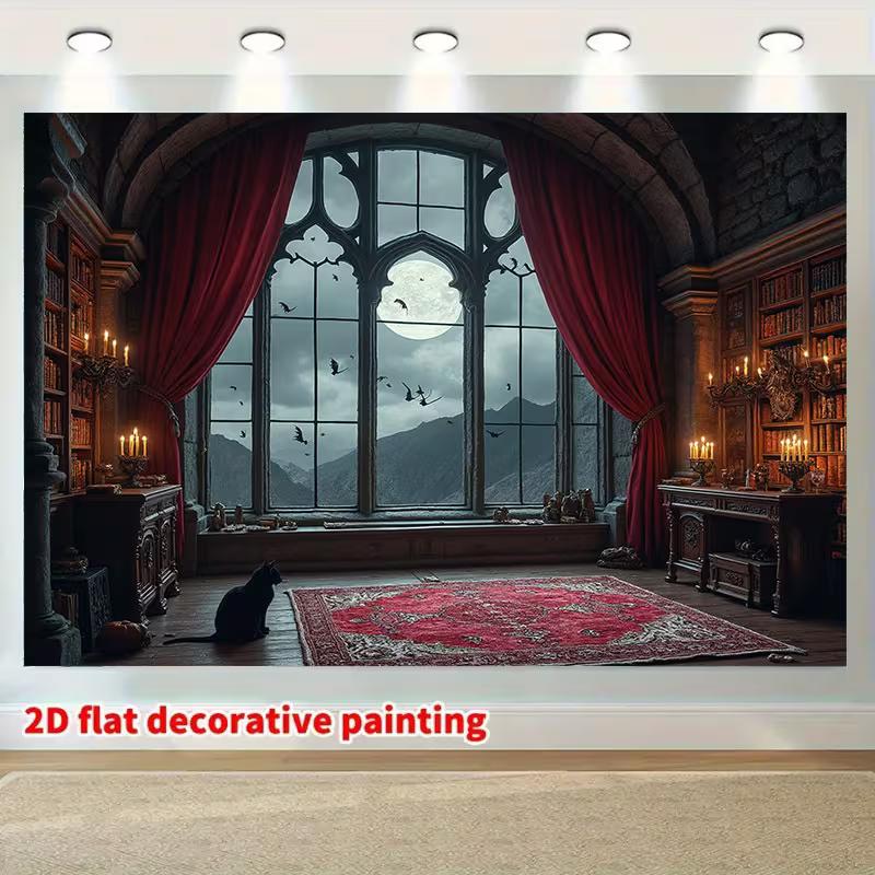 2D Dark Castle Interior Photography Background Cloth for Gothic & Horror Parties 47.2x31.5inch/120*80cm