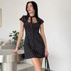 Vintage Polka Dot Dress Women 2026 Summer Hollow Out Stand Neck Short Sleeve Mini Dresses Lady New Sexy Slim Party Vestidos