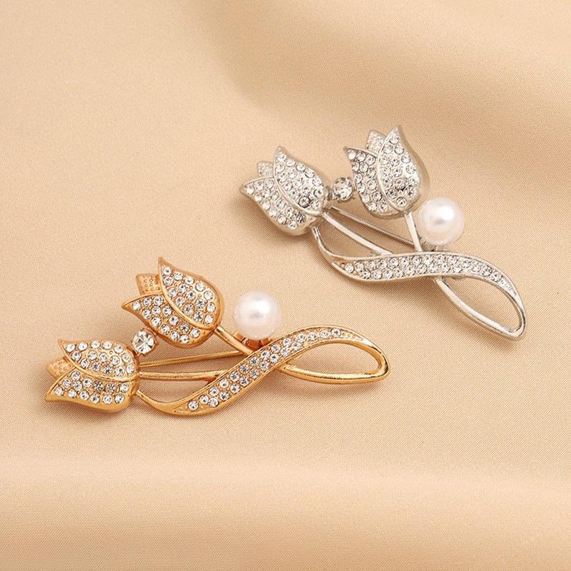 Pearl Tulip Small Western-Style Ornaments Single-Stitch Brooch Mourning Brooch For Women
