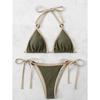 Women Green Halter Micro Ring String Bikini Sets Two Pieces Tie Thong Swimsuit Swimwear Bathing Suit Beach Outfits Biquini