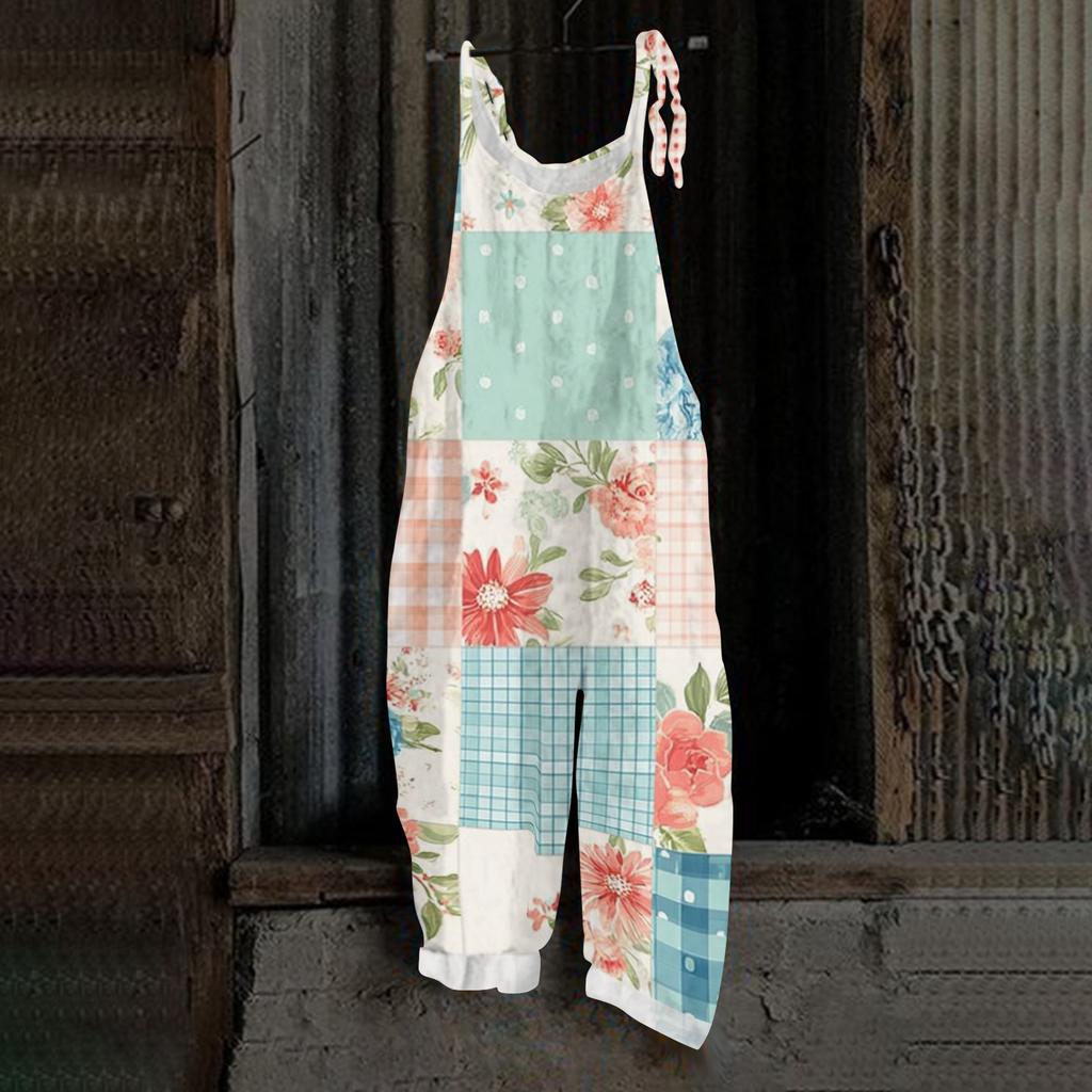 Women's Jumpsuit Print Casual Loose Vintage Shoulder Strap Cotton Linen