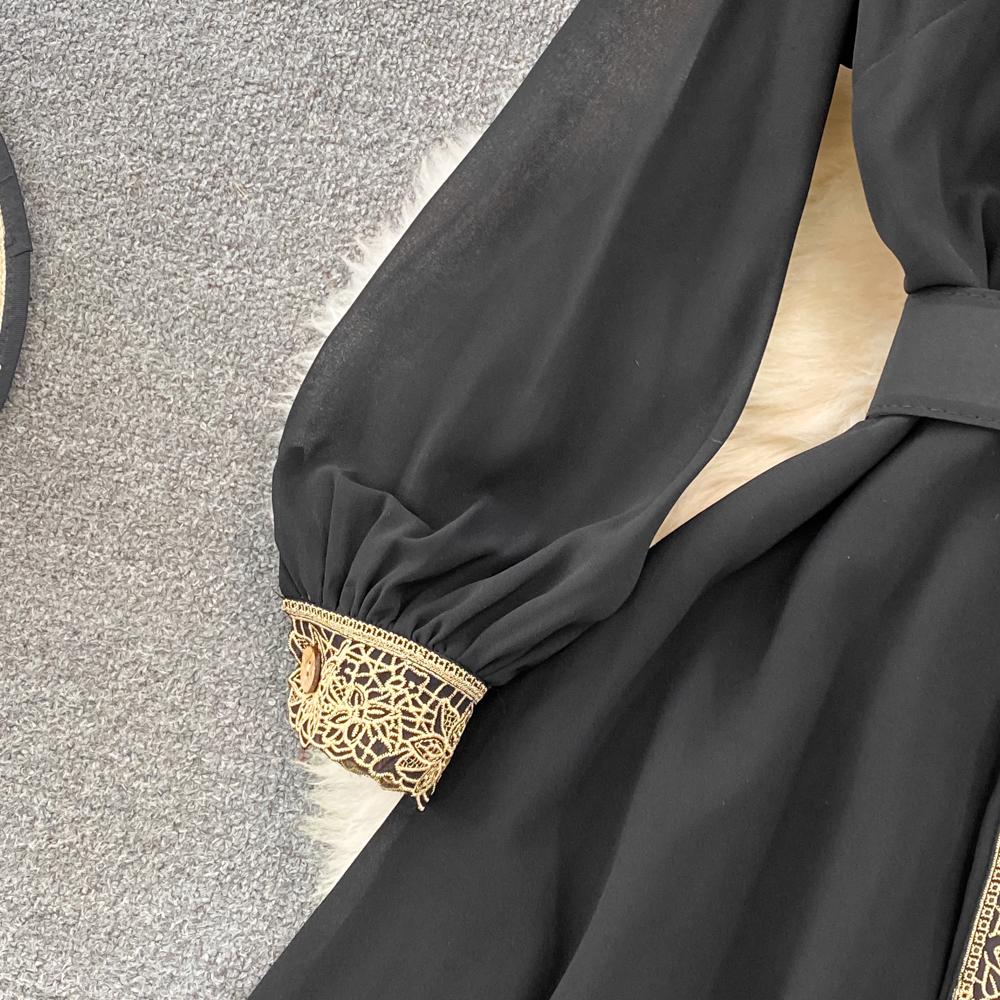 Sweet Style Women's Long-sleeve Embroidery Patchwork Single-breasted High Waist A-line Dress 2025 Autumn New Dresses SN3859