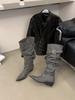 Retro design pointed boots medium boots autumn and winter belt buckle thick heel stacked boots