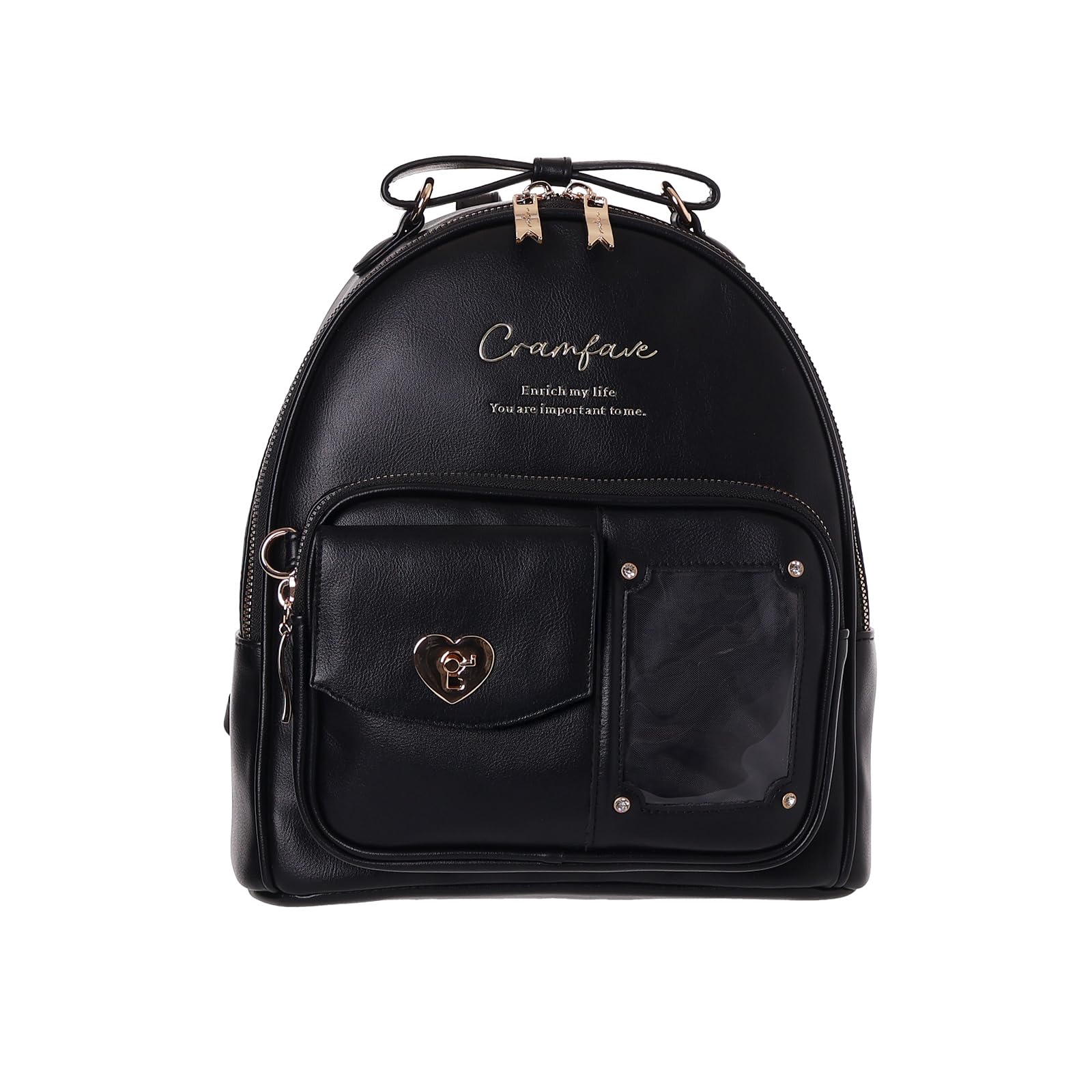 

Osel C25364 Daypack with Heart-Shaped Key Lock, WhiteBlack, PU Leather, with Storage Pocket, 26cm x 22cm x 13cm, Can Store PhotosStickers, 471g