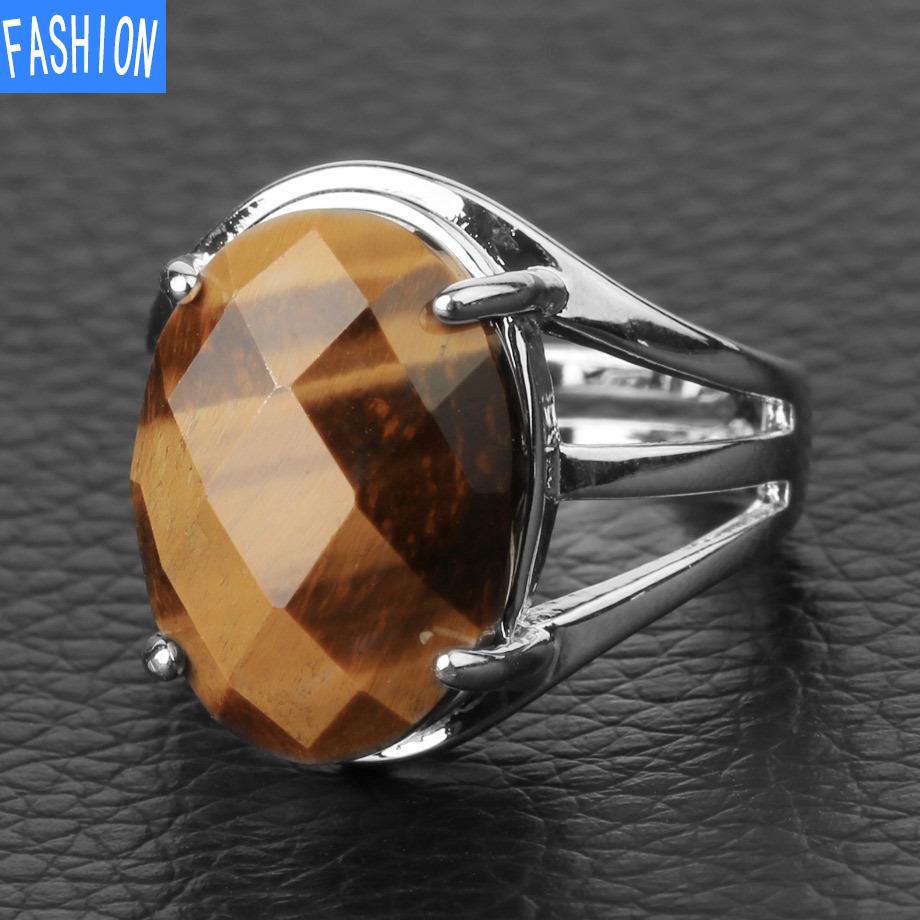 

Кольцо с натуральным овальным граненым кристаллом в подарок Tiger-Eye