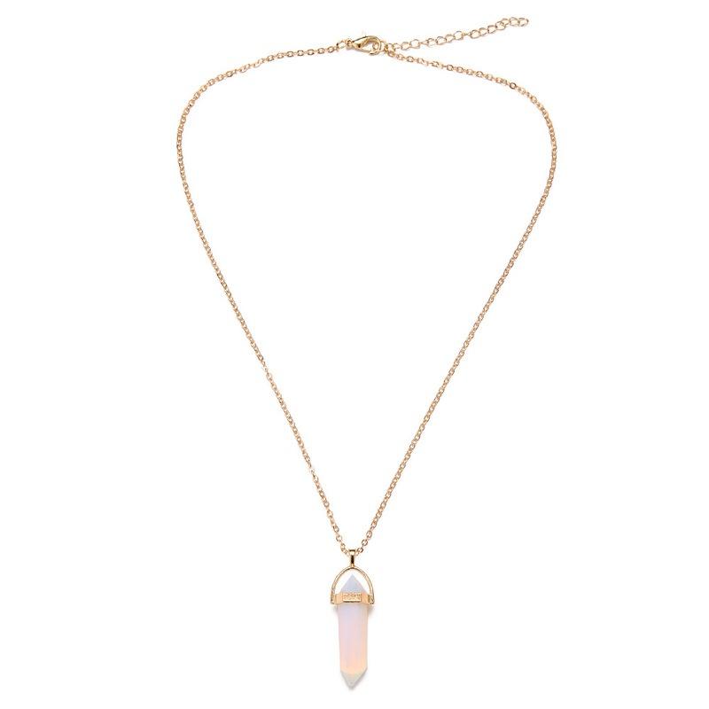 Opal Stone Hexagonal Column Quartz Necklaces for Women Natural Crystal Pendant Necklace Bohemian Statement Jewelry Gift