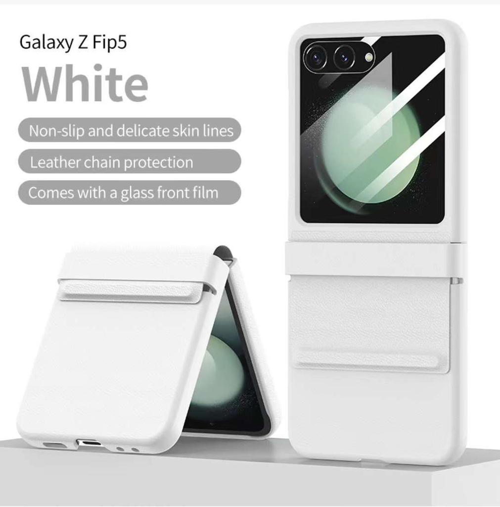 Applicable To Samsung Z Flip5 Mobile Phone Case 5th Generation All-inclusive Official Leather Wristband Case Film Integrated Anti-drop Protective Case