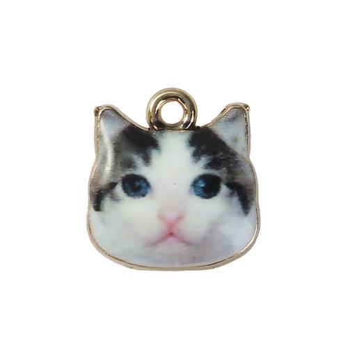 

10 PCs Animal Series Zinc Based Alloy Pendant Charms Cat Animal White & Pink Color Enamel Necklace Earrings Making 13mm x 13mm