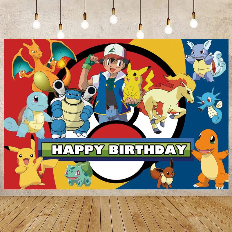 Cartoon Cute Kid Birthday Party Decorations Backdrop Pikachu Theme Photography Background Baby Shower Banner Photo Booth Props459