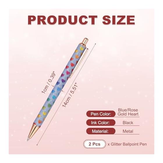 PATIKIL Set of 2 Fancy Pens for Women, Medium Point 1.0mm, Black Ink, Shiny Ballpoint Pen, Metal Knock Type, For Journaling, Christmas Gift, Office