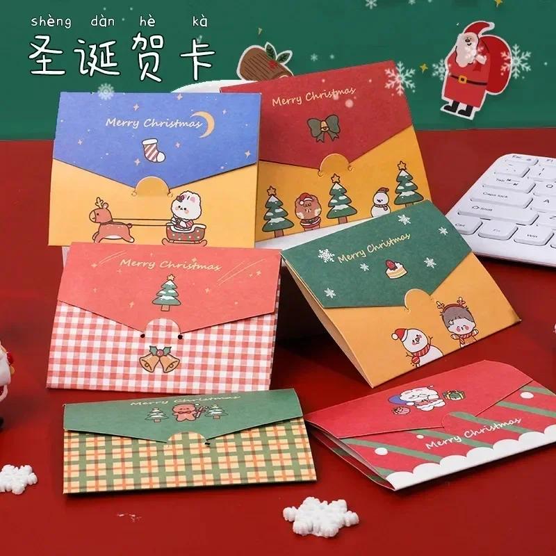 6Pcs Christmas Greeting Card Mini Christmas Blessing Greeting Cards Envelope New Year Postcard Gift Card Xmas Party