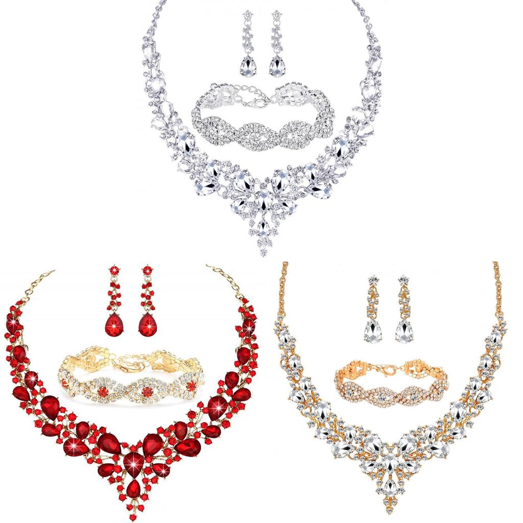 Fashion Jewelry Set With Water Diamond Geometric Necklace And Earrings For Women