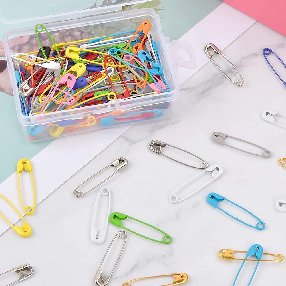 100Pcs Safety Pins Colored Safety Pins Metal Safety Pins with Storage Box Small Safety Pins for Clothes DIY Crafts Sewing Home