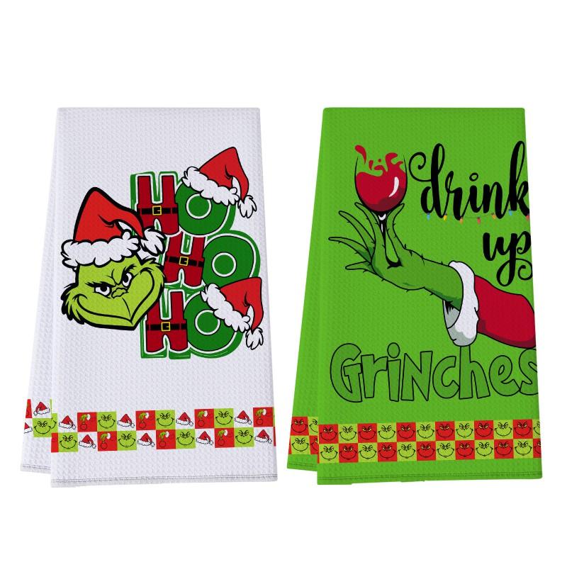 Christmas Grinch Waffle Kitchen Towel 380gsm Blend Printed Hand Bathroom