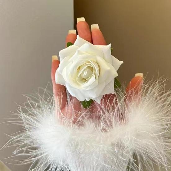 Women Hairpin French Style Artificial Rose Flower Decor Hair Clip Anti-slip Teeth Side Bang Hair Pin Holiday Leisure Hair Accessory