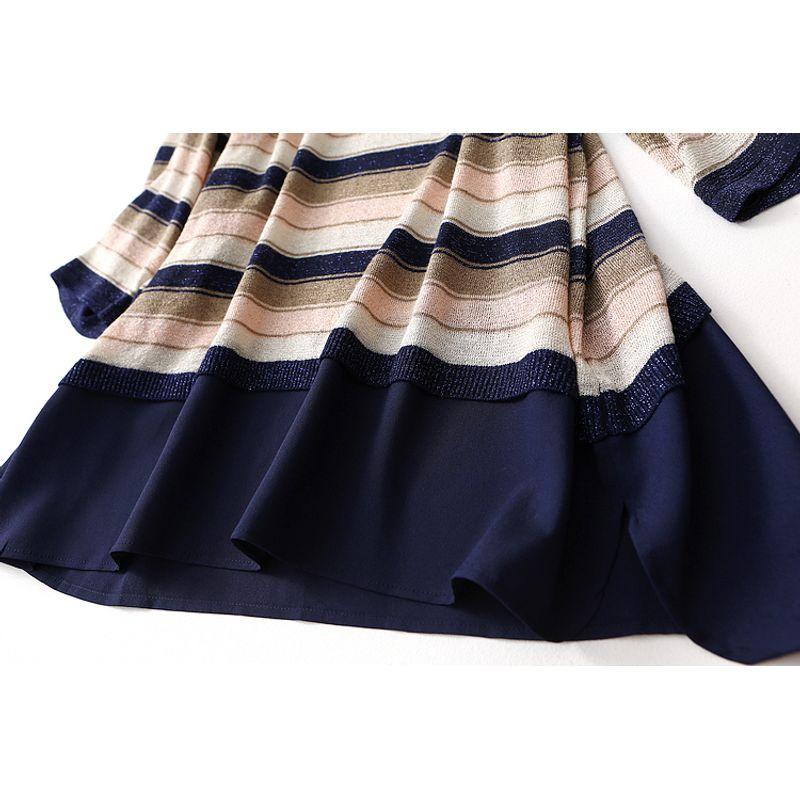 Export Export Chiffon Patchwork Bright Silk Stripes V-neck Sweater Spring & Fall Thin Loose Plus Size Bottoming Shirt Plus Size Ladies