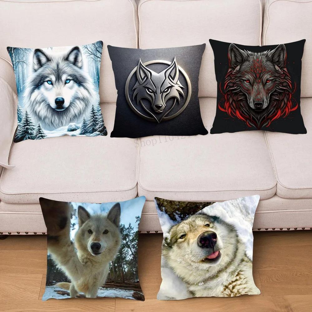 pc Majestic Wolf Print Pillowcase Set Polyester NonEmbroidery Cushion Covers for Sofa Bed Man Cave Home Decor