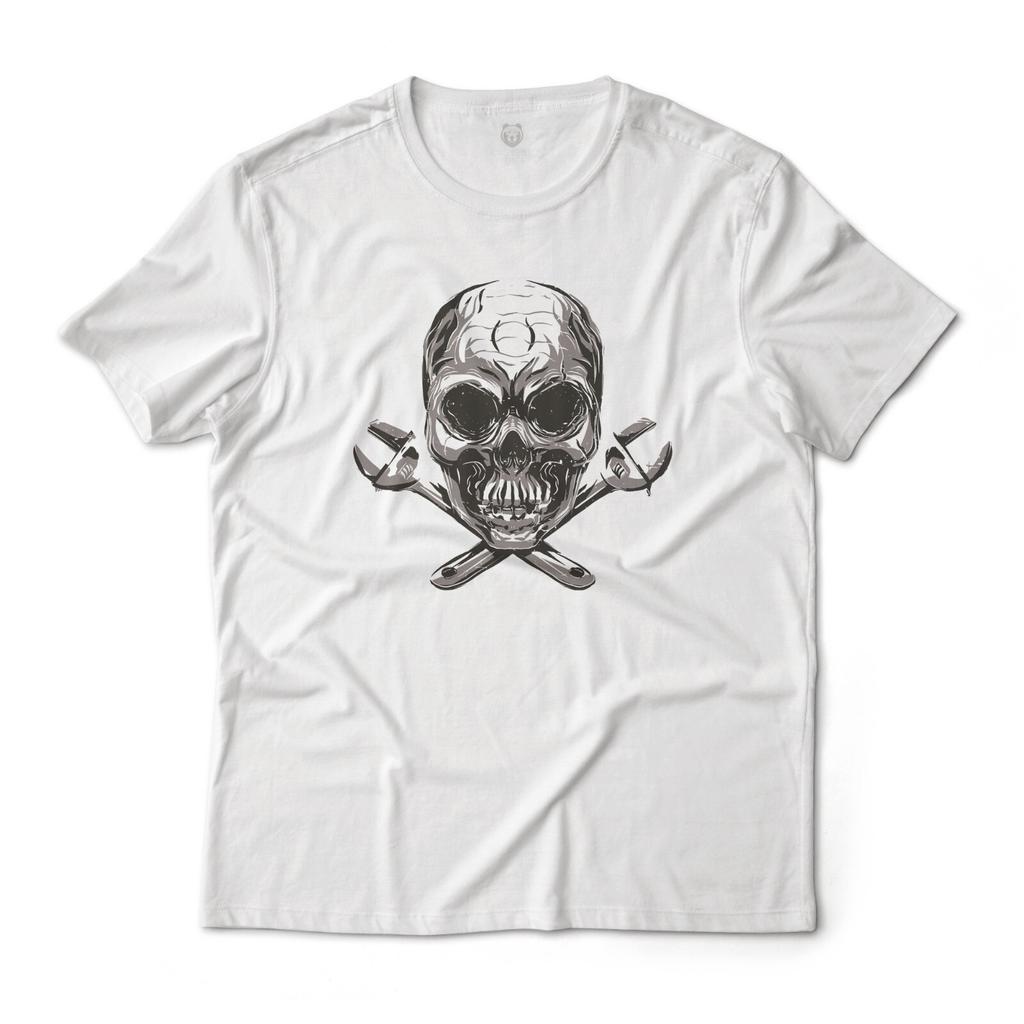 Skull And Wrenches Mechanic Graphic T-Shirt Lightweight Cotton Tee