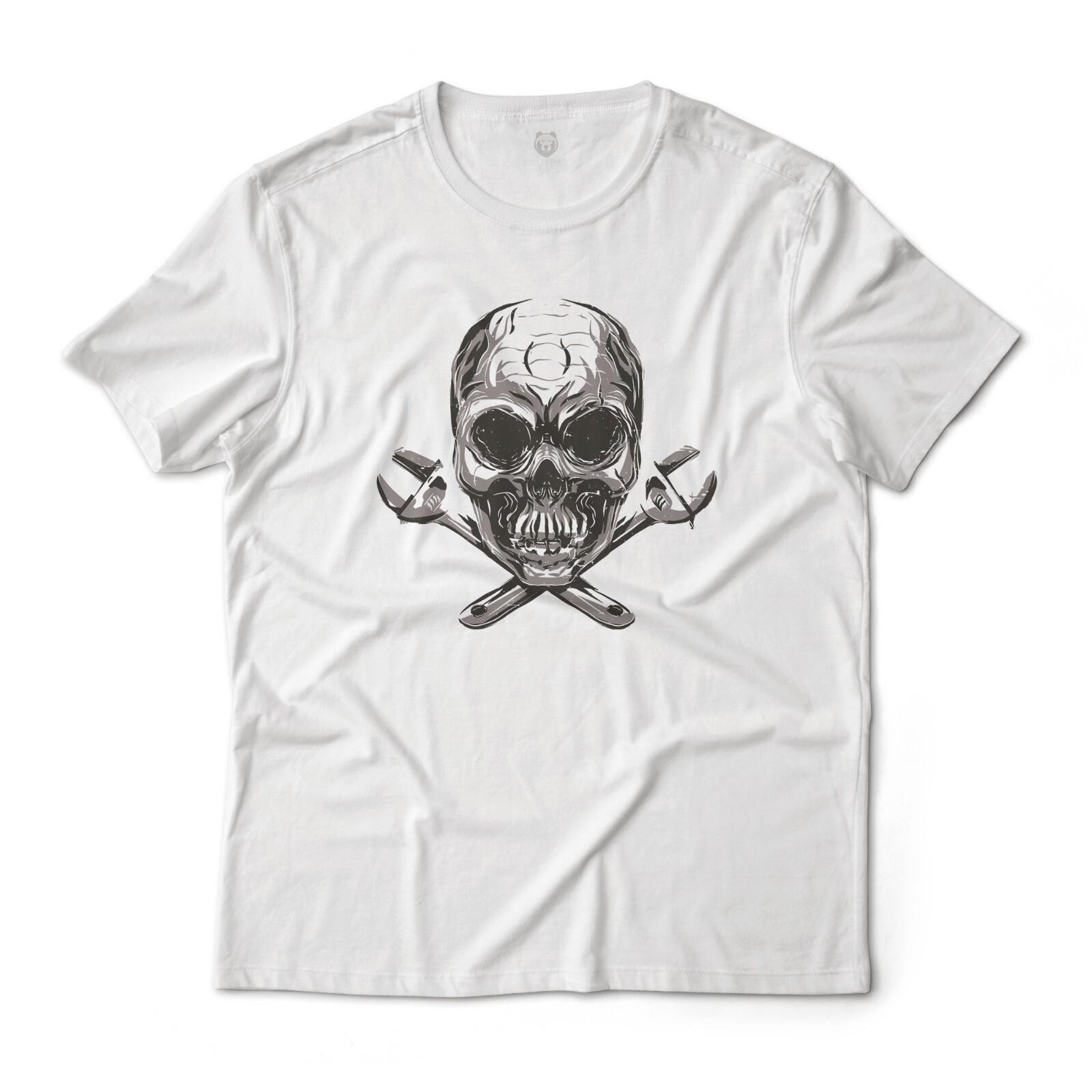 Skull And Wrenches Mechanic Graphic T-Shirt Lightweight Cotton Tee S разноцветный