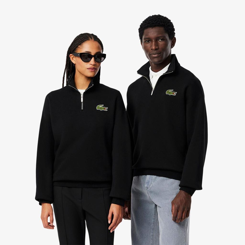 Lacoste Unisex Adult Accent Badge Zip Neck Loose Fit Sweatshirt