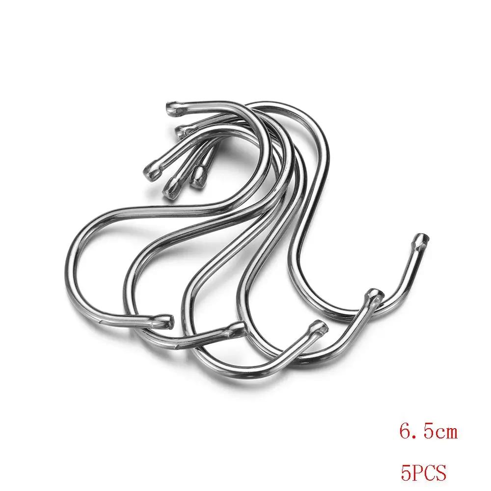5Pcs S Shaped Hook Kitchen Household Hanger Storage Holders Organizer Stainless Steel Hooks Bathroom Storage Holder Rack
