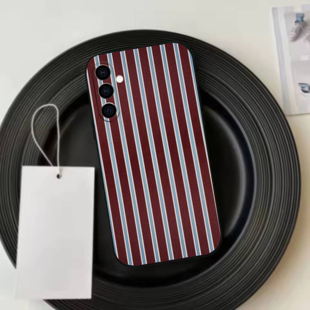 Burgundy White Stripe pattern Phone Case For Samsung Galaxy A73,A72,A71,A70,A53,A52,A51,Soft Silicone Black Cover