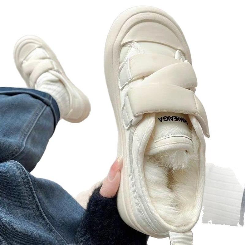 New Plush Cotton Shoes Winter Original Niche Plush Thick-soled Velcro White Shoes Board Shoes Women