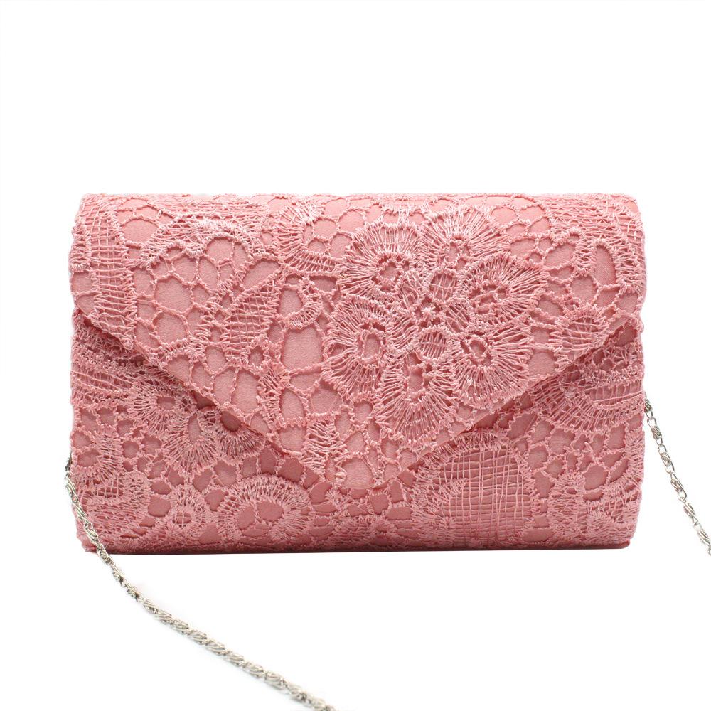 Elegant Lace & Satin Clutch Evening Bag with V-Shaped Flap