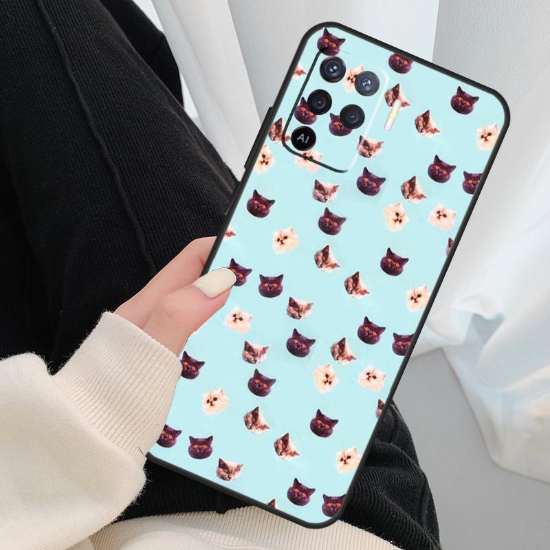 Cute Cartoon Cats Collage Case For Oppo A17 A57 A77 A40 A78 A54 A74 A94 A76 A16 A96 A18 A60 A80 A38 A58 A98 A15 A5 Pro