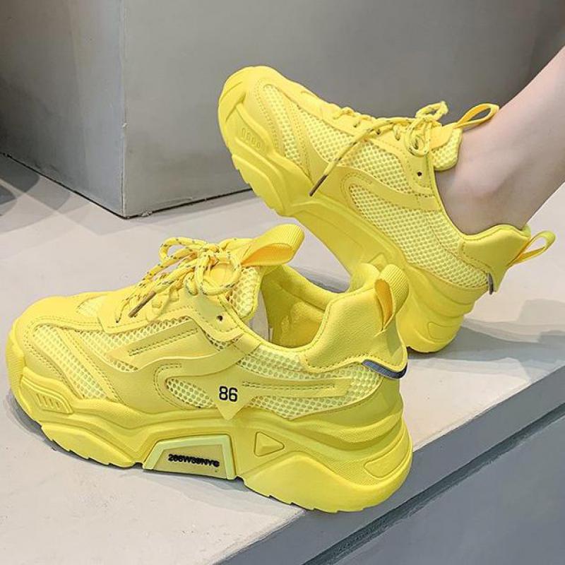 Zapatillas Amarillas para Mujer Zapatos Deportivos de Plataforma para Mujer Zapatillas de Deporte Suela Gruesa Zapatillas Chunky Blancas Mujer Zapatos para Caminar al Aire Libre