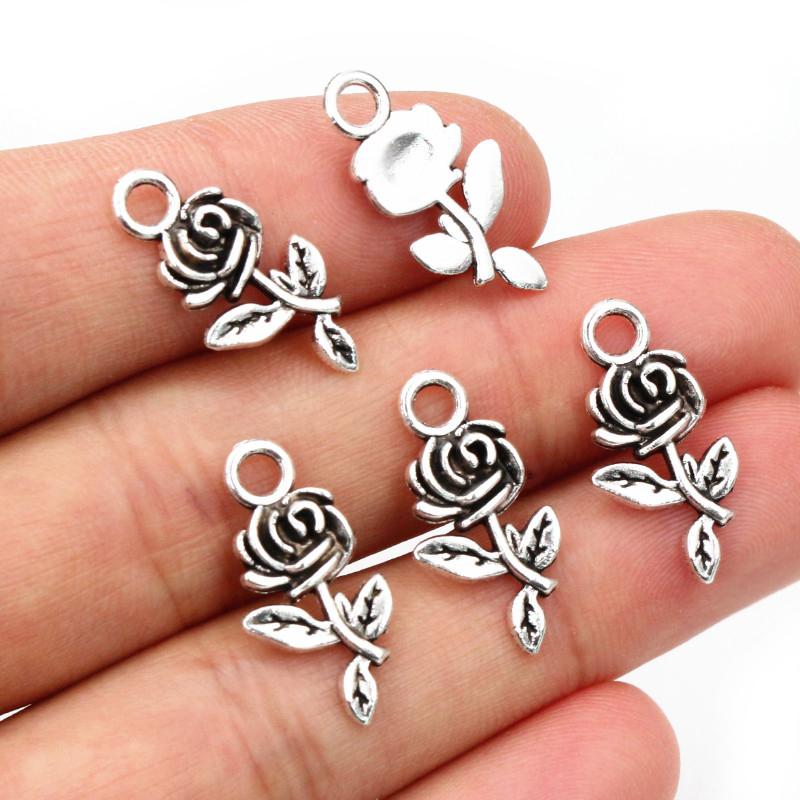40pcs 21x10mm Antique Bronze Plated Flower Rose Handmade Charms Pendant