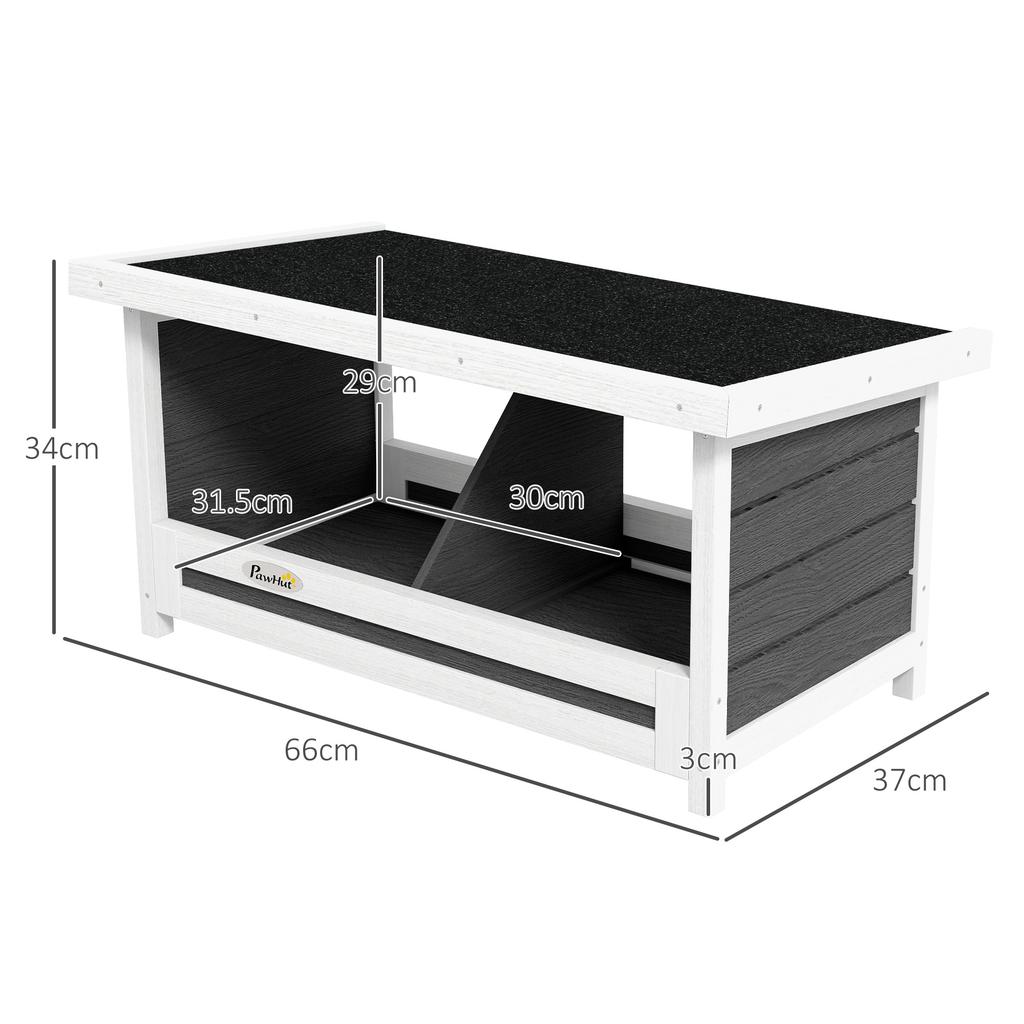2-Area Chicken Nest with Raised Base and Roof, Wood and Bitumen, 66x37x34 cm, Gray White and Black