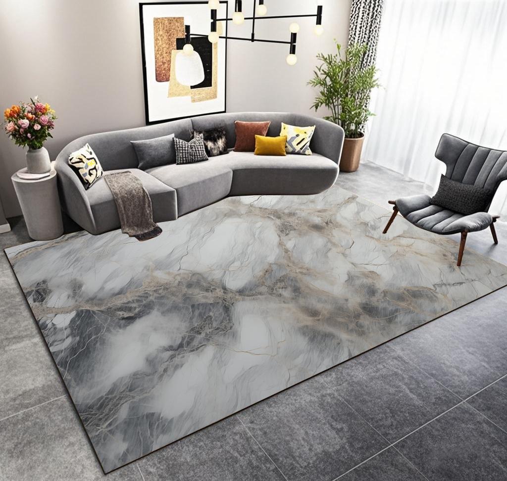 Luxury Gray Marble Living Room Carpet Nordic Home Decoration Sofa Fluffy Plush Rug Large Area Bedroom Bedside Antiskid Mat Floor